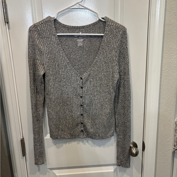 American Eagle Outfitters Sweaters - American Eagle Outfitters Gray Ribbed V-Neck Sweater
